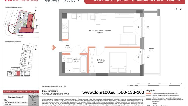 Rzut - Mieszkanie na sprzedaż 2 pokoje o powierzchni 41,04 m² - numer M06 w Apartamenty Nowy Świat