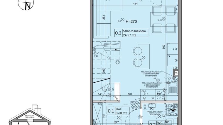 Rzut - Dom na sprzedaż 3 pokoje o powierzchni 60,67 m² - numer 1B w Osiedle Stokrotki