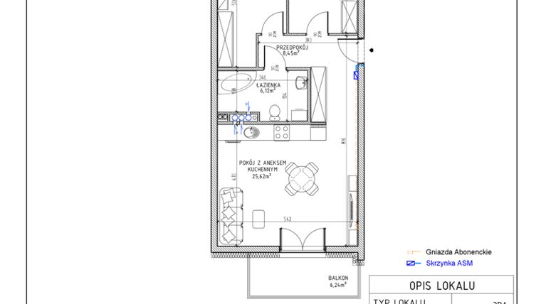 Rzut - Mieszkanie na sprzedaż 3 pokoje o powierzchni 61,95 m² - numer 25 w Harmonia bud. M3
