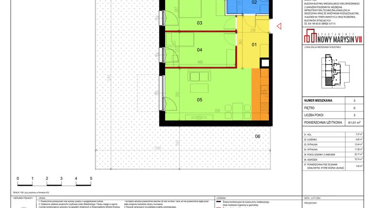 Rzut - Mieszkanie na sprzedaż 3 pokoje o powierzchni 61,01 m² - numer 3 w Apartamenty Nowy Marysin VII