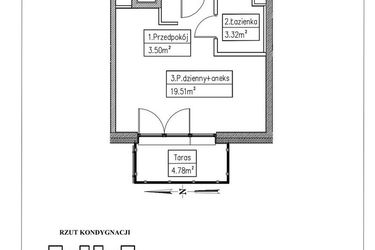 Rzut - Mieszkanie na sprzedaż 1 pokój o powierzchni 26,33 m² - numer 32 w Działkowa 68