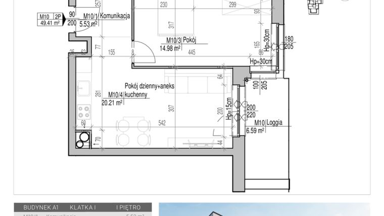 Rzut - Mieszkanie na sprzedaż 2 pokoje o powierzchni 49,41 m² - numer 10 w Aleja