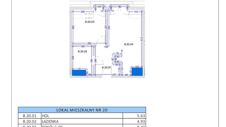 Rzut - Mieszkanie na sprzedaż 2 pokoje o powierzchni 36,22 m² - numer B.20 w Gaja Park