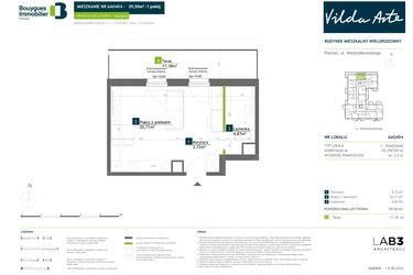 Rzut - Mieszkanie na sprzedaż 1 pokój o powierzchni 29,3 m² - numer AA0404 w Vilda Arte