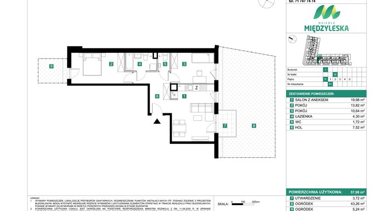 Rzut - Mieszkanie na sprzedaż 3 pokoje o powierzchni 57,98 m² - numer 61 w Osiedle Międzyleska