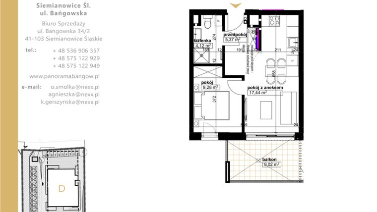 Rzut - Mieszkanie na sprzedaż 2 pokoje o powierzchni 36,21 m² - numer E.3.6 w Panorama Bańgów Etap II