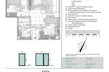 Rzut - Mieszkanie na sprzedaż 2 pokoje o powierzchni 48,38 m² - numer A.2.19 w Remedium