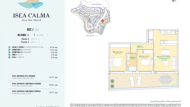 Rzut - Mieszkanie na sprzedaż 2 pokoje o powierzchni 69 m² - numer CAV-MS-5144 w Isea Calma - Aguilas