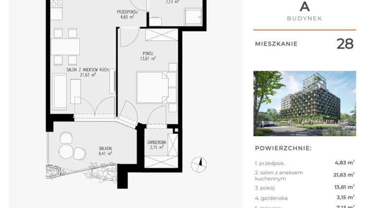 Rzut - Mieszkanie na sprzedaż 2 pokoje o powierzchni 50,35 m² - numer 28 w Semiramis