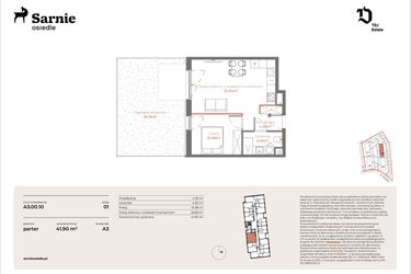 Rzut - Mieszkanie na sprzedaż 2 pokoje o powierzchni 41,9 m² - numer A3-00.10 w Sarnie Osiedle