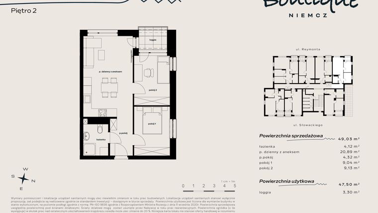 Rzut - Mieszkanie na sprzedaż 3 pokoje o powierzchni 47,5 m² - numer 17 w Boutique NIEMCZ