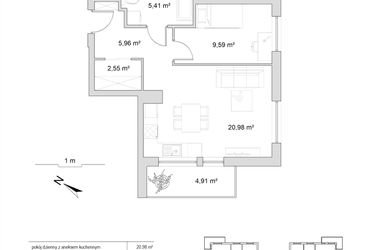 Rzut - Mieszkanie na sprzedaż 2 pokoje o powierzchni 44,49 m² - numer 8.4 w Vela Park