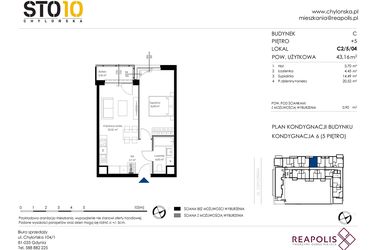 Rzut - Mieszkanie na sprzedaż 2 pokoje o powierzchni 43,16 m² - numer C2/5/04 w Chylońska STO10 etap III