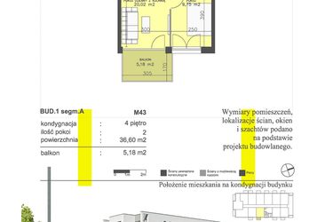 Rzut - Mieszkanie na sprzedaż 2 pokoje o powierzchni 36,6 m² - numer M43 w Apartamenty Dwa Światy etap II