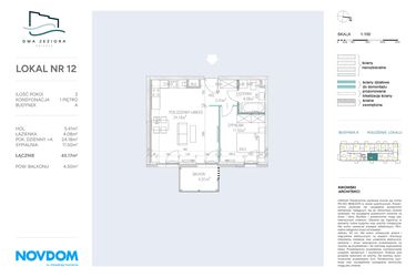 Rzut - Mieszkanie na sprzedaż 2 pokoje o powierzchni 45,17 m² - numer A.12 w Dwa Jeziora