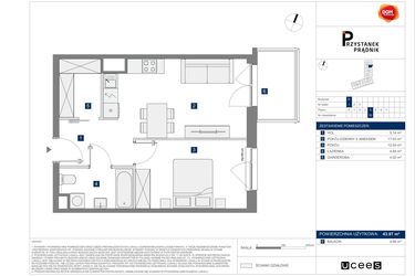 Rzut - Mieszkanie na sprzedaż 2 pokoje o powierzchni 43,97 m² - numer 30 w Przystanek Prądnik