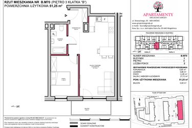 Rzut - Mieszkanie na sprzedaż 2 pokoje o powierzchni 51,25 m² - numer B.70 w Apartamenty Grójeckie Ogrody
