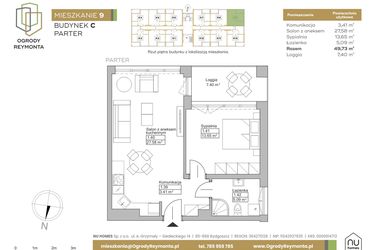 Rzut - Mieszkanie na sprzedaż 2 pokoje o powierzchni 49,73 m² - numer M9 w Ogrody Reymonta