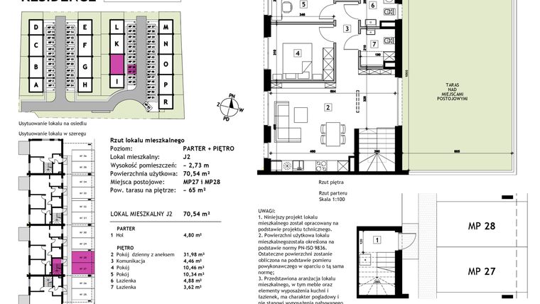 Rzut - Mieszkanie na sprzedaż 3 pokoje o powierzchni 70,54 m² - numer J2 w Złotno Residence