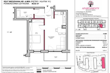 Rzut - Mieszkanie na sprzedaż 2 pokoje o powierzchni 48,92 m² - numer A.09 w Apartamenty Grójeckie Ogrody