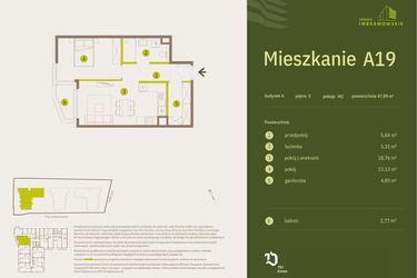 Rzut - Mieszkanie na sprzedaż 2 pokoje o powierzchni 47,89 m² - numer A19 w Osiedle Imbramowskie