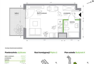 Rzut - Mieszkanie na sprzedaż 1 pokój o powierzchni 27,99 m² - numer AB0206/4 w M Bemowo