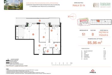 Rzut - Mieszkanie na sprzedaż 3 pokoje o powierzchni 65,96 m² - numer 12.51 w Osiedle Nowe Horyzonty etap III