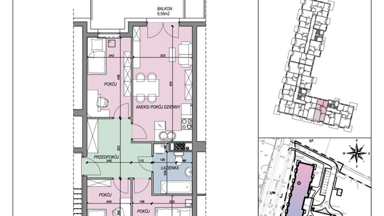 Rzut - Mieszkanie na sprzedaż 4 pokoje o powierzchni 65,46 m² - numer 6 w Gruszowe Sady