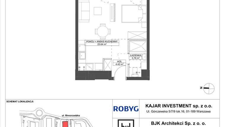 Rzut - Mieszkanie na sprzedaż 1 pokój o powierzchni 33,84 m² - numer C.0M04 w Foresteria
