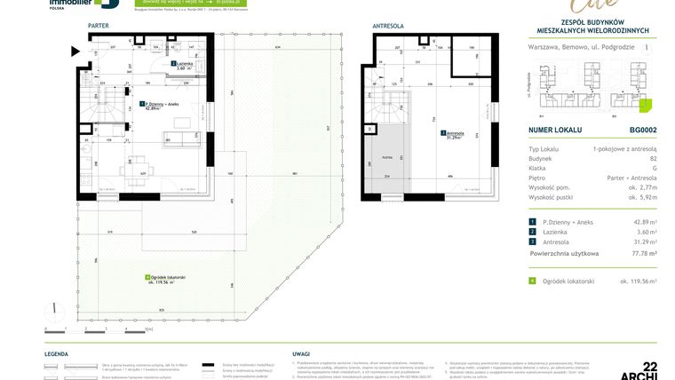 Rzut - Mieszkanie na sprzedaż 1 pokój o powierzchni 77,78 m² - numer BG0002 w Viva Cité