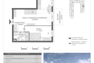 Rzut - Mieszkanie na sprzedaż 2 pokoje o powierzchni 41,7 m² - numer 90. w Osiedle Parkowa etap B