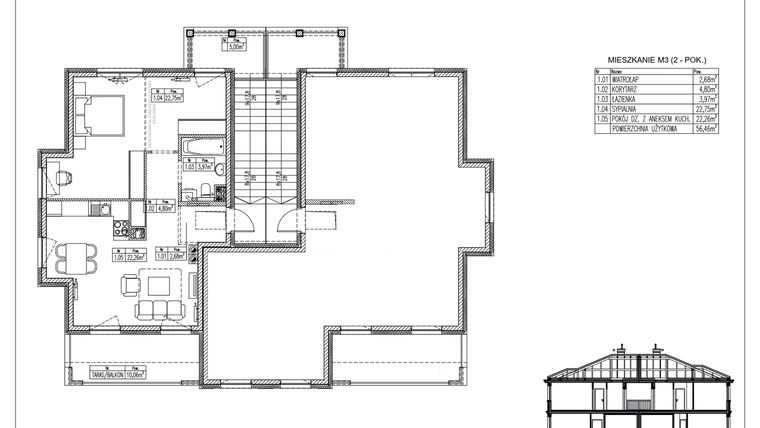 Rzut - Mieszkanie na sprzedaż 2 pokoje o powierzchni 56,46 m² - numer 35.2. w Ogrody Tesoro VI