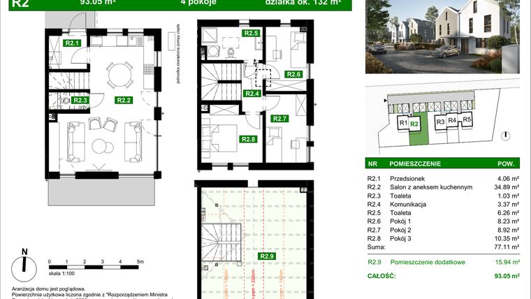 Rzut - Dom na sprzedaż 4 pokoje o powierzchni 93 m² - numer R2 w Zakątek Romanowska