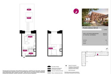Rzut - Mieszkanie na sprzedaż 1 pokój o powierzchni 45,49 m² - numer G2.20 w Fuzja Lofty