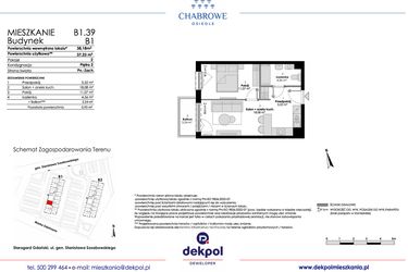 Rzut - Mieszkanie na sprzedaż 2 pokoje o powierzchni 37,23 m² - numer B1.39 w Osiedle Chabrowe
