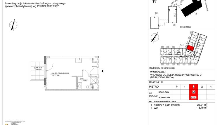 Rzut - Lokal użytkowy na sprzedaż 1 pokój o powierzchni 25,99 m² - numer 54 w RZ21