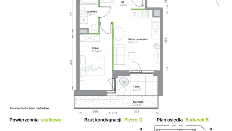 Rzut - Mieszkanie na sprzedaż 2 pokoje o powierzchni 41,19 m² - numer B/0/02 w Krakowska Vita