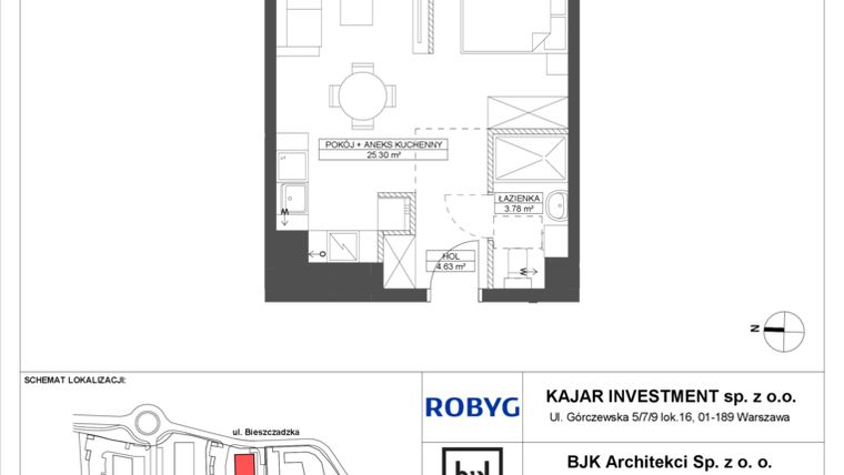 Rzut - Mieszkanie na sprzedaż 1 pokój o powierzchni 33,71 m² - numer C.3M04 w Foresteria