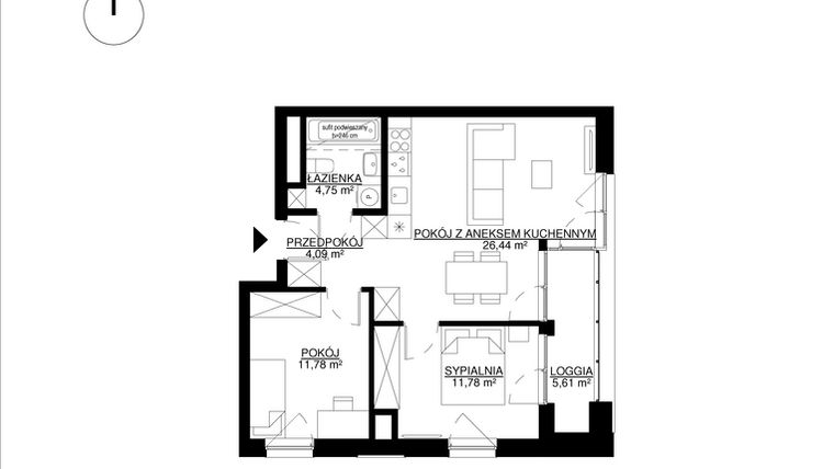 Rzut - Mieszkanie na sprzedaż 3 pokoje o powierzchni 58,22 m² - numer M16 w KrakoVska etap 2