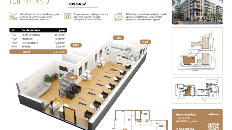 Rzut - Lokal użytkowy na sprzedaż 1 pokój o powierzchni 103,94 m² - numer BL 03 w Teatralna 3