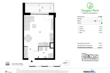 Rzut - Mieszkanie na sprzedaż 1 pokój o powierzchni 33,09 m² - numer F.1.M10 w Oxygen Park etap III