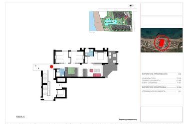 Rzut - Mieszkanie na sprzedaż 3 pokoje o powierzchni 91,64 m² - numer PB-C-2 w Apartamenty w Dénia - 14051638