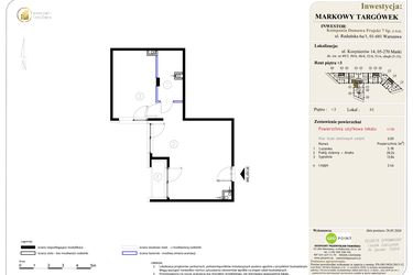 Rzut - Mieszkanie na sprzedaż 2 pokoje o powierzchni 47,86 m² - numer 61 w Markowy Targówek