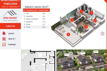 Rzut - Mieszkanie na sprzedaż 3 pokoje o powierzchni 63,6 m² - numer A2 w Apartamenty Tabelowa