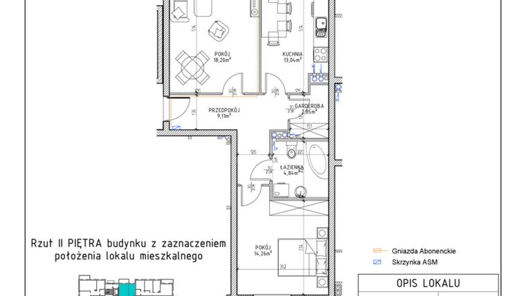 Rzut - Mieszkanie na sprzedaż 2 pokoje o powierzchni 62,3 m² - numer 11 w Osiedle Sady bud. E4