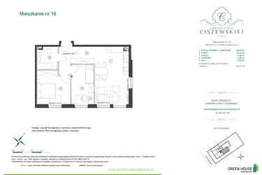 Rzut - Mieszkanie na sprzedaż 3 pokoje o powierzchni 54,47 m² - numer 16 w Kamienica przy Ciszewskiej