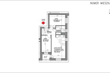 Rzut - Mieszkanie na sprzedaż 3 pokoje o powierzchni 47,88 m² - numer 1m.9 w Osiedle Rytm