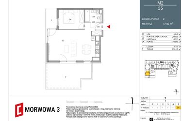 Rzut - Mieszkanie na sprzedaż 2 pokoje o powierzchni 47,62 m² - numer 35 w Morwowa 3