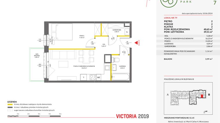Rzut - Mieszkanie na sprzedaż 2 pokoje o powierzchni 40,65 m² - numer 79 w Olchowy Park VII