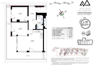 Rzut - Mieszkanie na sprzedaż 2 pokoje o powierzchni 53,01 m² - numer J.16 w Enklawa Polany etap II